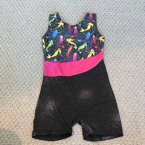 Girls Rainbow Mermaid Gymnastics Leotard Shorts - Black & Pink